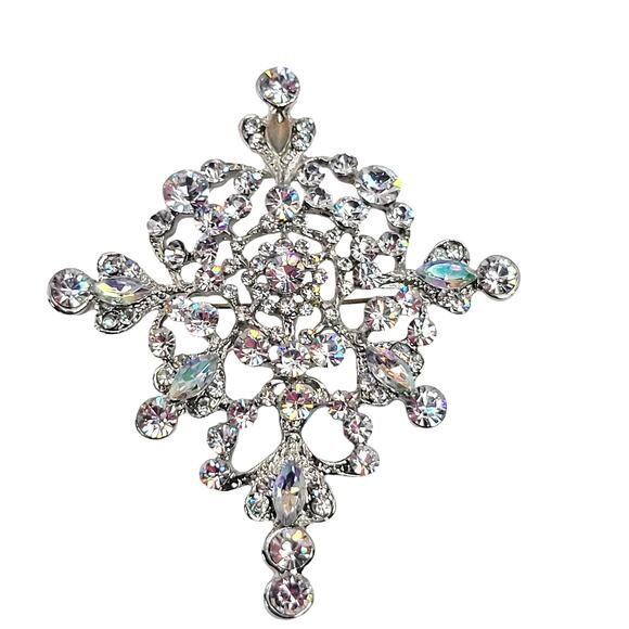 Crystal Rhinestone Snowflake Brooch Pin Large 3.5" READ Description Silver Tone - Picture 14 of 16